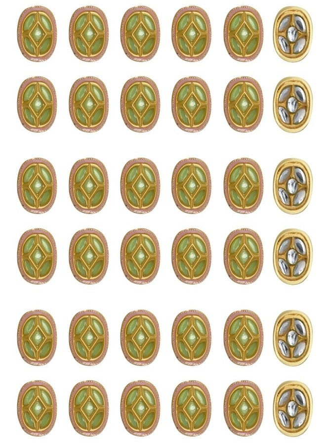 Satra Traders Meenakari Kundan Beads Handcrafted Enamel Beads for Jewelry Making | Size : 15mm | Qty : 12pcs | C-271 | Mint Green - Image 1